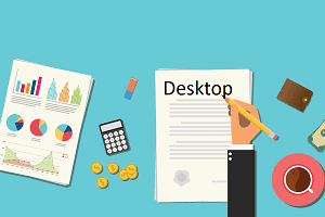 infographic and documents on desk with hand