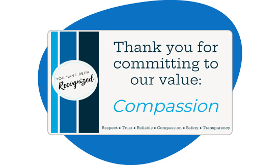 An eCard that says, “Thank you for committing to our value: compassion”