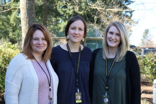 Pictured, Portland Rescue Mission's grants team, left to right: Valerie Hooks, Arianne Benedetto, and Robbin Schroth. Grants team member Erin Presby not pictured.