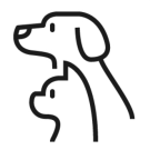 profiles of two dogs: a bigger one with longer nose behind, and a shorter one with short nose and pointy ears in front