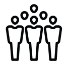 outlines of three people standing in a row with people behind them in a pyramid formation