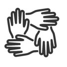 four overlapping hands that form a square