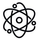 atomic energy symbol (a circle with three intersecting ovals around it, with a ball on each oval)